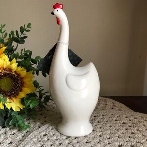 Farmhouse White and Red Ceramic Chicken Figurine